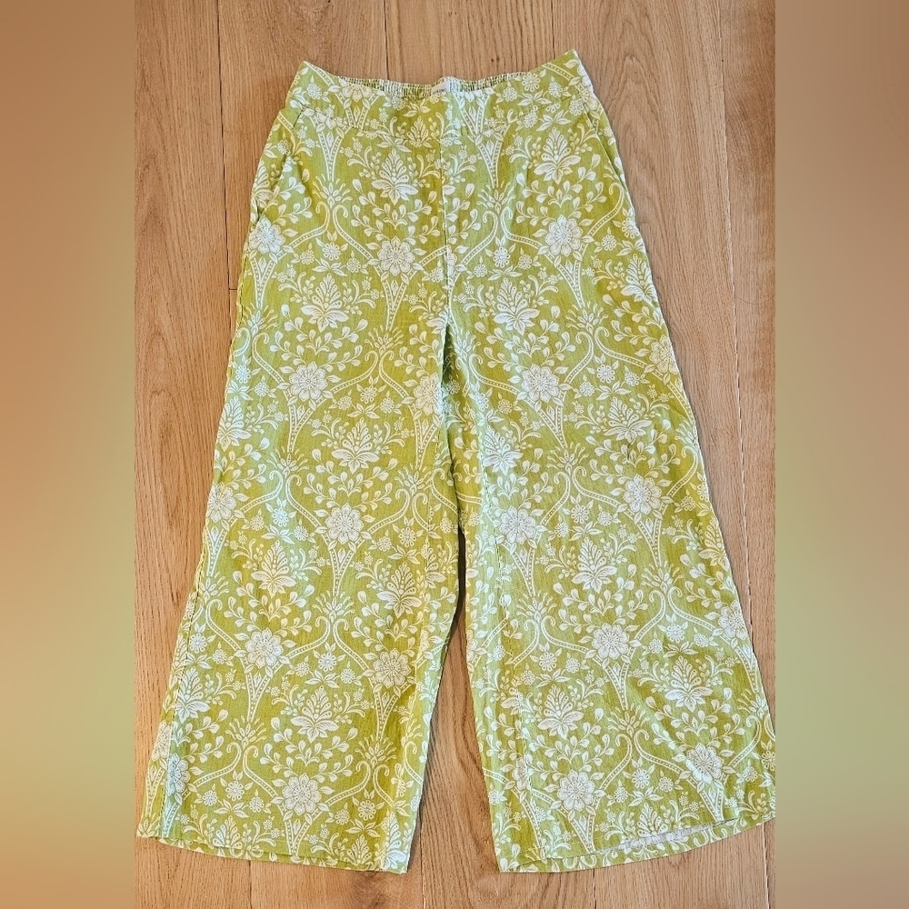 NEW Joie 100% Linen Green White Floral Wide Leg Pants Size Small NWOT - Picture 4 of 6